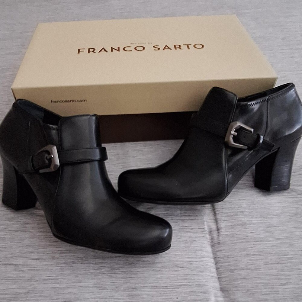 Franco Sarto Modern Black Buckle Booties